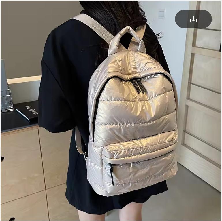 Winter Puffer Students School Bags Large Capacity Down Padded Backpack Solid Color Casual Bookbag Adjustable Strap Teen Rucksack