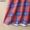 VONDA Ethnic Women Casual Round Neck Sleeveless Plaid Print Casual Tunic Dress