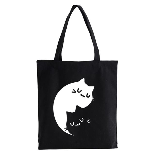 Cute Cat Shopper Bag Kawaii Women Large Canvas Tote Cartoon Cat Eco Reusable Shopping Bag Female Handbag