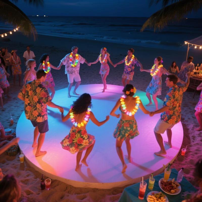 36Pcs LED Light‑Up Hawaiian Flower Lei Necklace, Random Color Floral Garland, Tropical Decor for Party, Evening Events and Camping