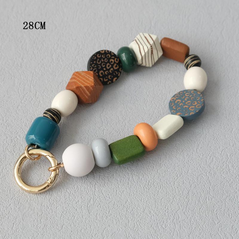 New Phone Accessory Wooden Chain Candy Beaded Luxury Phone Case Chains Acrylic Handle Lanyard Cell Mobile Patch Charm Strap