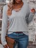 Dámský bavlněný top s dlouhým rukávem a výstřihem do V - Jednobarevný, ležérní a jednoduchý styl