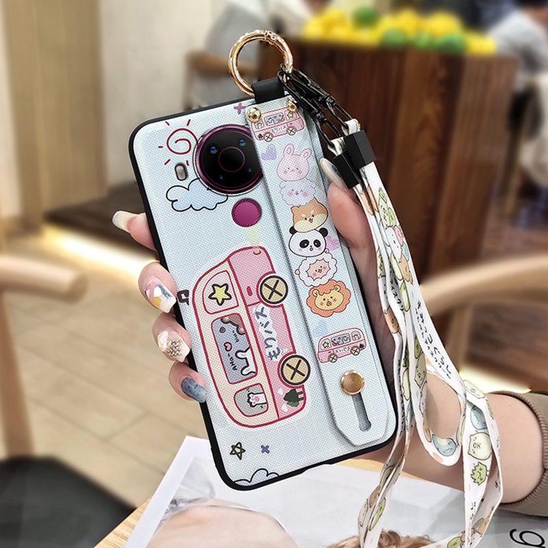 Fashion Design Phone Holder Phone Case For Nokia 5.4 Wrist Strap Cartoon Lanyard Protective Anti-knock Anti-dust Ring