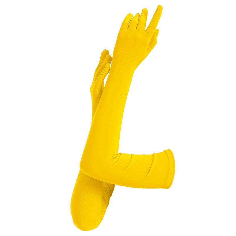Sexy Langes Dünnes Elastisches Kuhmilchseide Hochzeitskleid Ärmel Handschuh Sommer Damen UV Sonnenschutz Fahren Sonnenhandschuh M34 59cm yellow