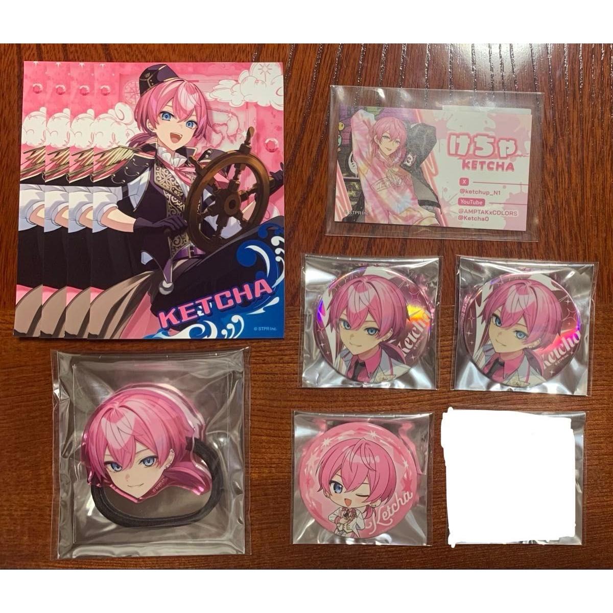 Used AMPTAKxCOLORS Kecha Kecha-kun Can Badge Card Hair Tie Bromide