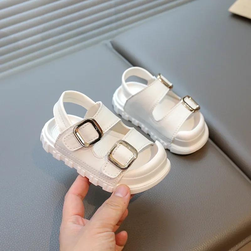 Kids Fashion Shoes Soft Sole Toes Capped Boy Girls Sandals Non-slip 2025 Summer New Children Beach Shoes Hook&loop Solid Color
