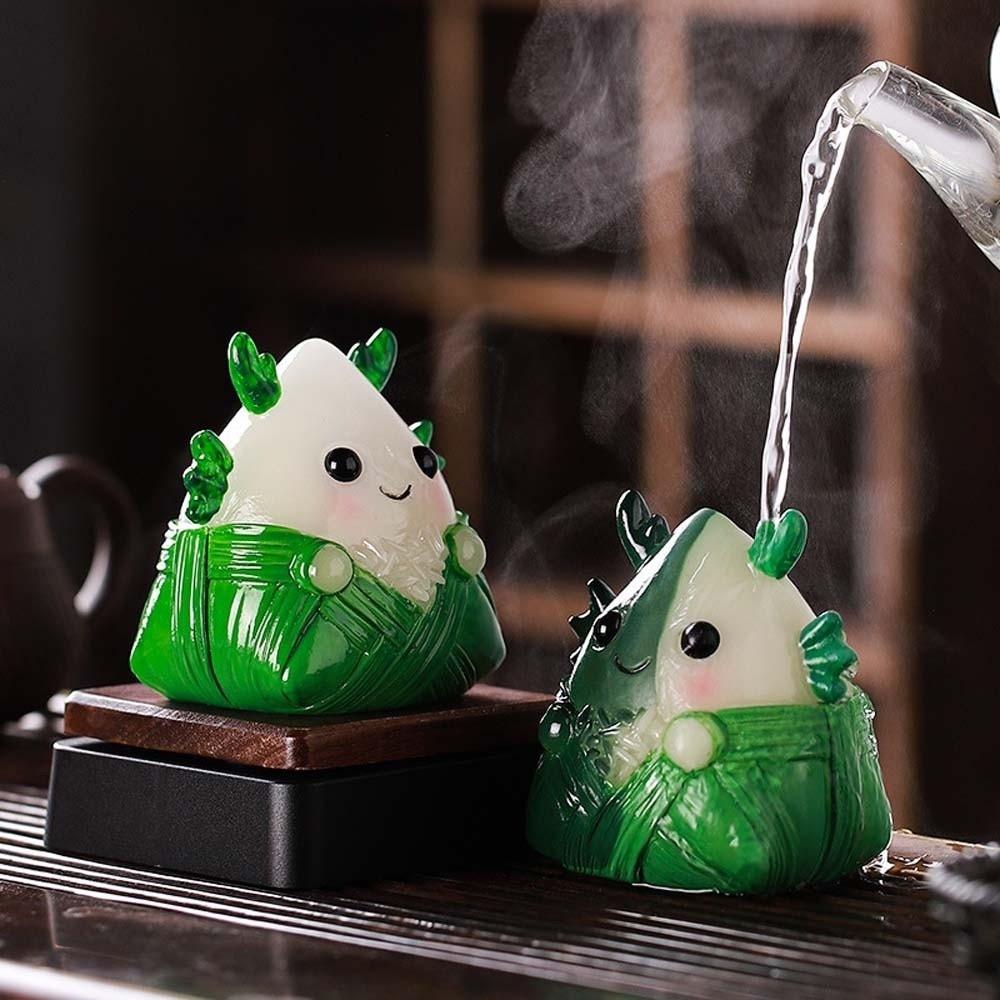 The Tea Favors Tea Pet Zongzi Sculpture Green Chinese Style Resin Rice Dumpling Statue Blessing High Temperatures