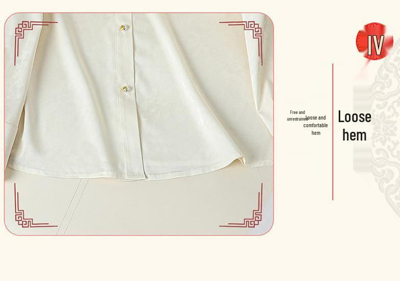 Women's Jacquard High Collar Satin Shirt, Chinese Style Long Sleeve Temperament Top for Spring.