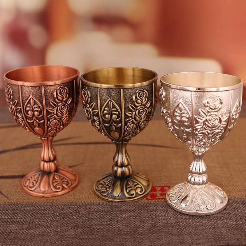 Vintage Shot Drinking Cup, Alloy European Embossed Relief Goblet, Portable Mini Shot Vodka Glass, Creative Home Decoration, 1pcs