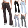 Women Pants Mid-rise Elastic Waist Adjustable Side Drawstring Long Trousers Solid Color Skinny Flared Pants Daily Wear