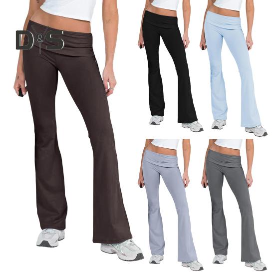 Women Pants Mid-rise Elastic Waist Adjustable Side Drawstring Long Trousers Solid Color Skinny Flared Pants Daily Wear