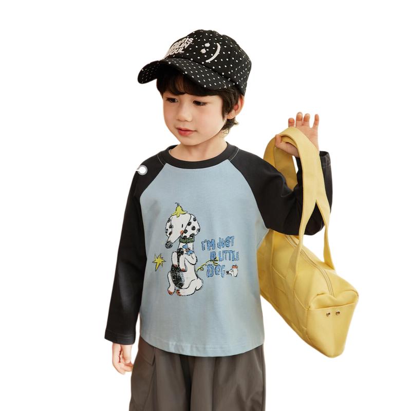LUSON Boys  Cartoon Print Colorblock Raglan T-shirt 120