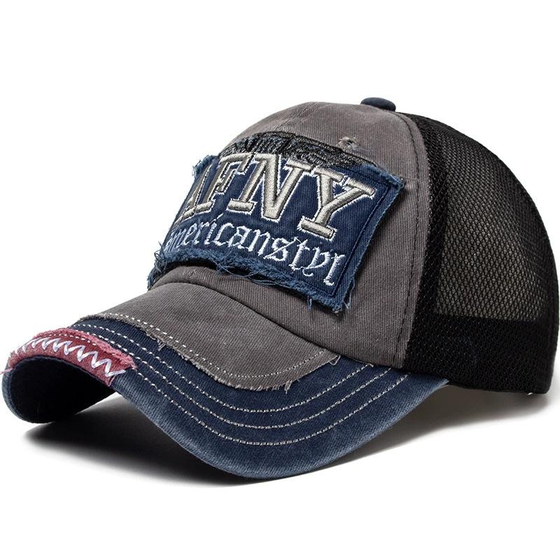 Washed Men Mesh Baseball Cap Hole Fitted Caps Snapback Hats for Women Gorras Casquette Embroidery Letter Retro Hat Breathable