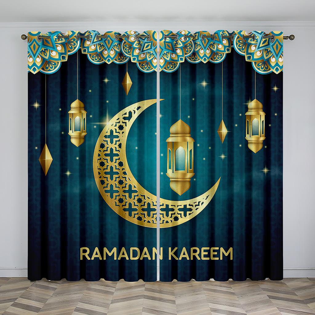 2PC Ramadan Decoration  Outdoor Curtains With Pole Pocket Curtains, Suitable For Kitchen, Coffee Shop, Living Room, Balcony