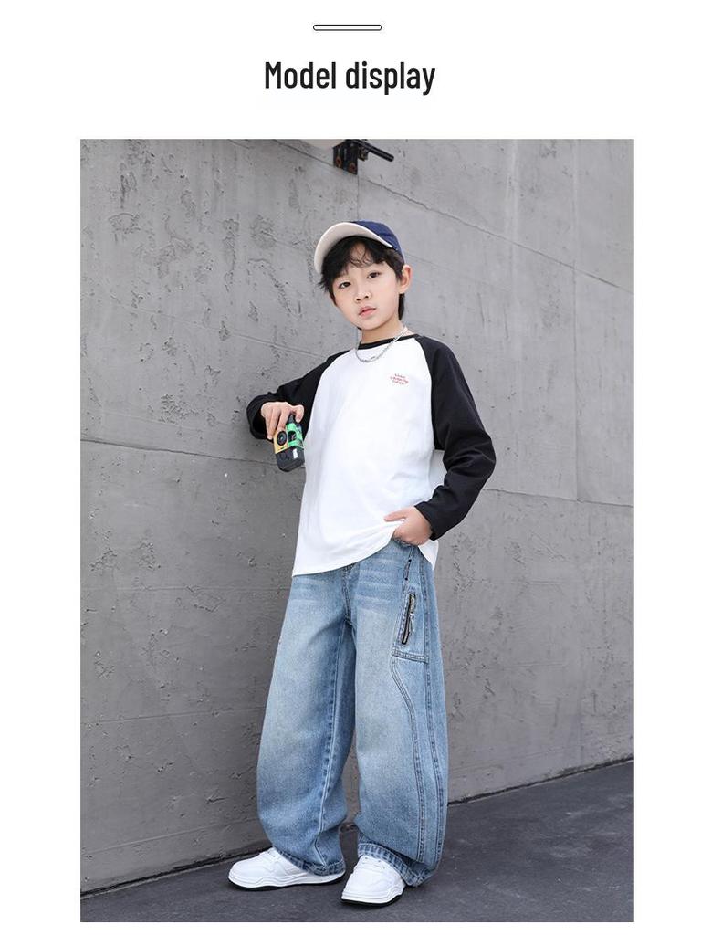 Boys' Spring & Autumn Straight Leg Cargo Jeans - Trendy Cool Style for 2026