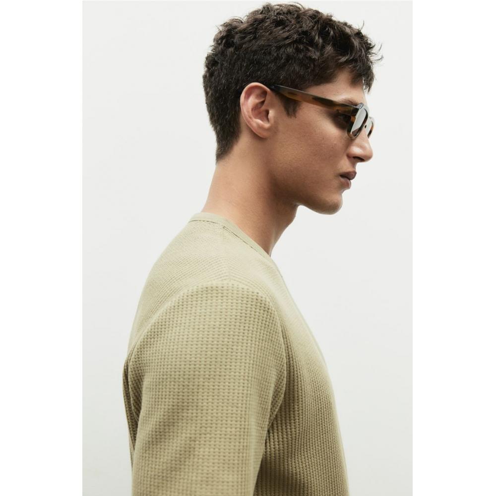 H M Regular FiT Waffle TexTure T sHirT kHaki Green