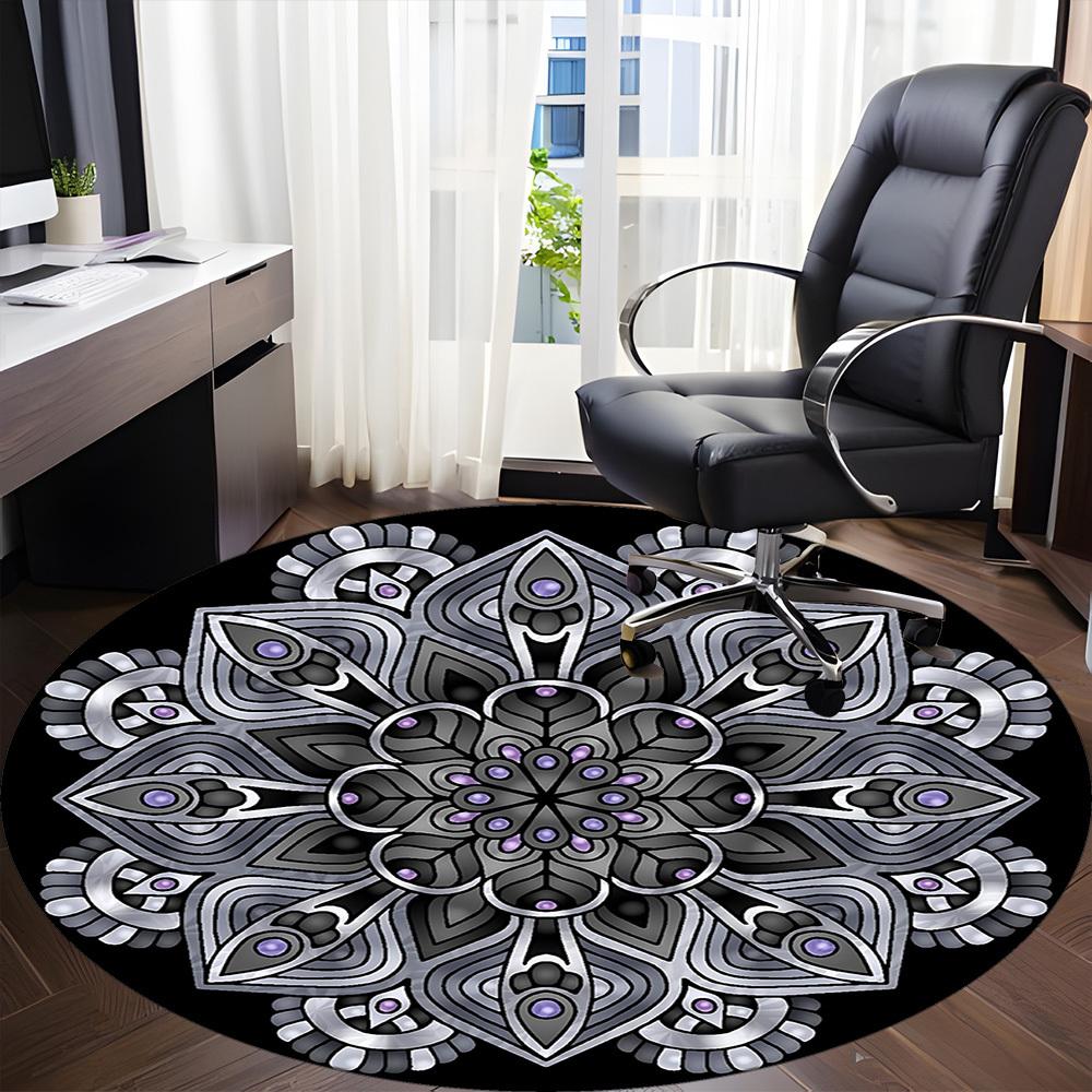 1PC Mandala Pattern Office Round Rug, Non slip, Soft and Durable Office Rug for Interior Decoration, Perfect for Office