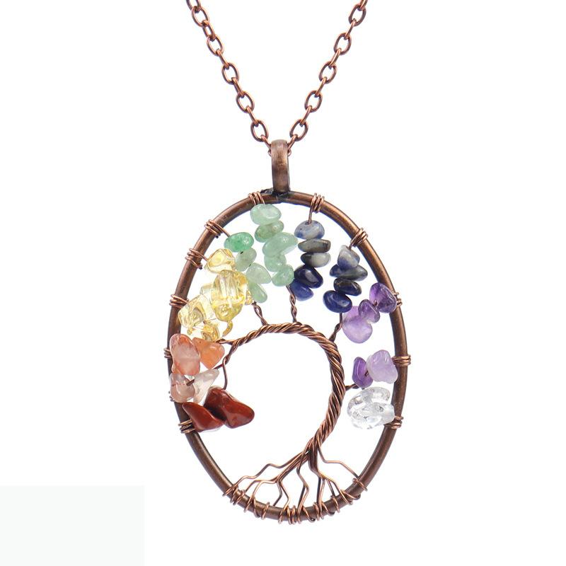 Vintage Hand-Wound Natural Gravel Crystal Curved Curved Tree Of Life Necklace Women'S Necklace N21 Pendant