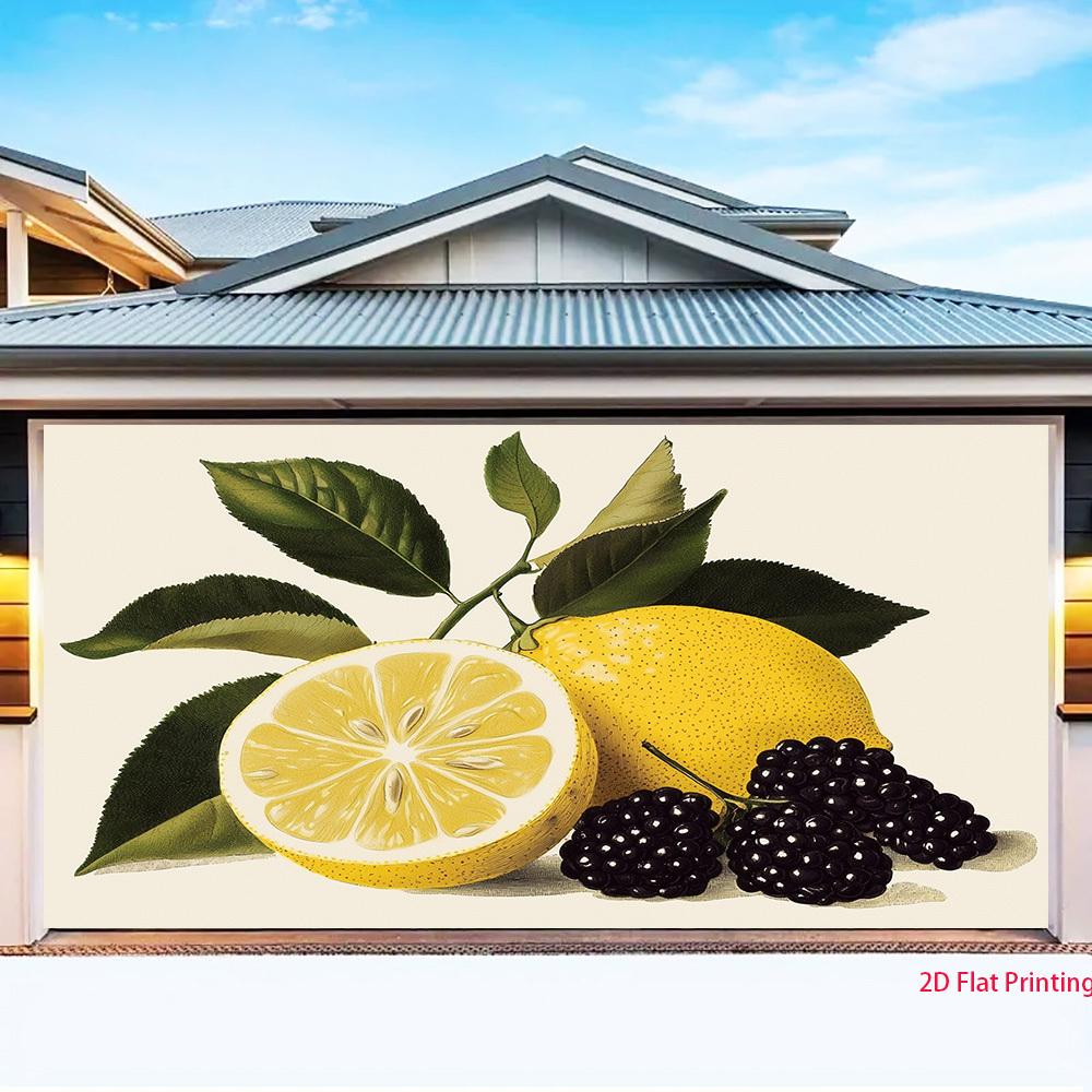 2D plane, lemon and blackberry fruit design background fabric, party studio decoration, polyester fiber