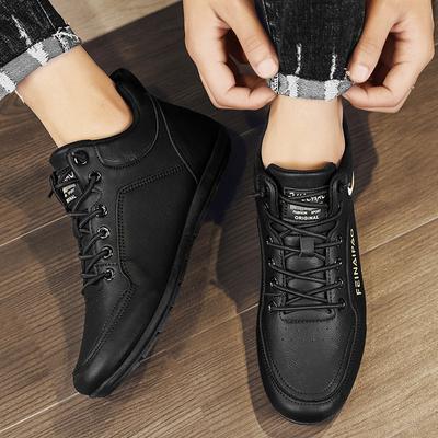 Autumn and Winter New Mid-top Casual Shoes for Men, One Pedal for Wear-resistant Jogging, Leather Surface Trendy Men's Shoes