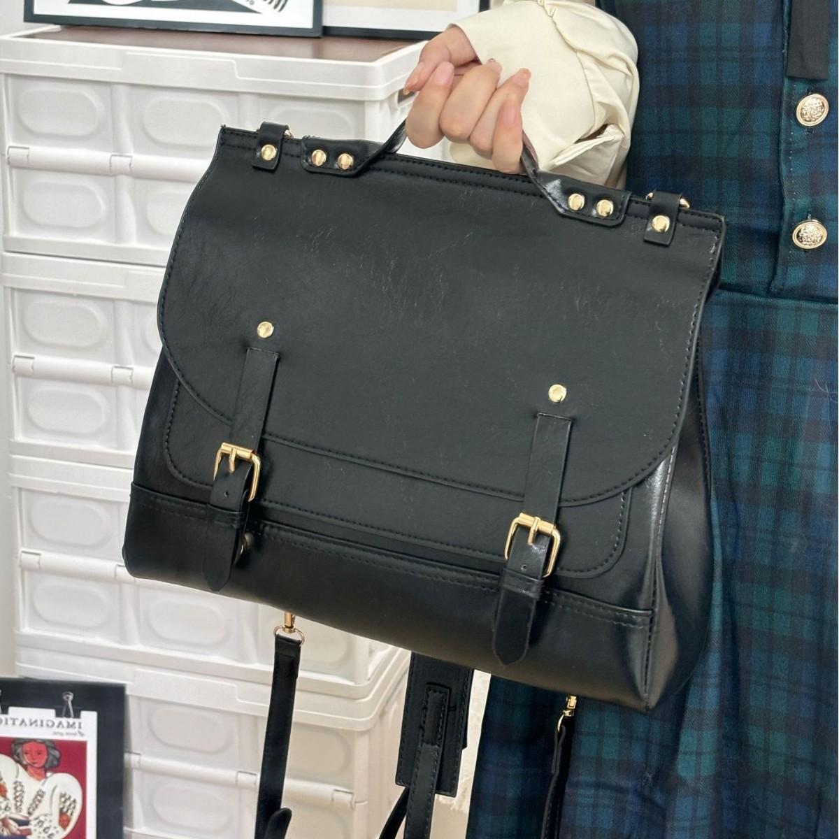 

Niche literary and retro double shoulder messenger bag high sense backpack British college style three-purpose Cambridge backpack чёрный