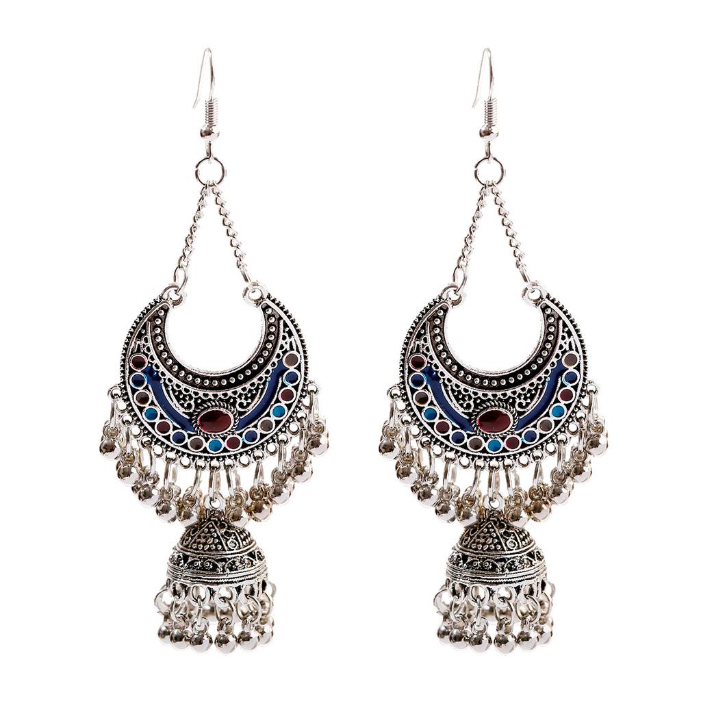 Ethnic Copper Color Indian Jhumka Gypsy Zircon Boho Geometric Lantern Tassel Oxidized Earrings Women's Afghan Hanging Earrings