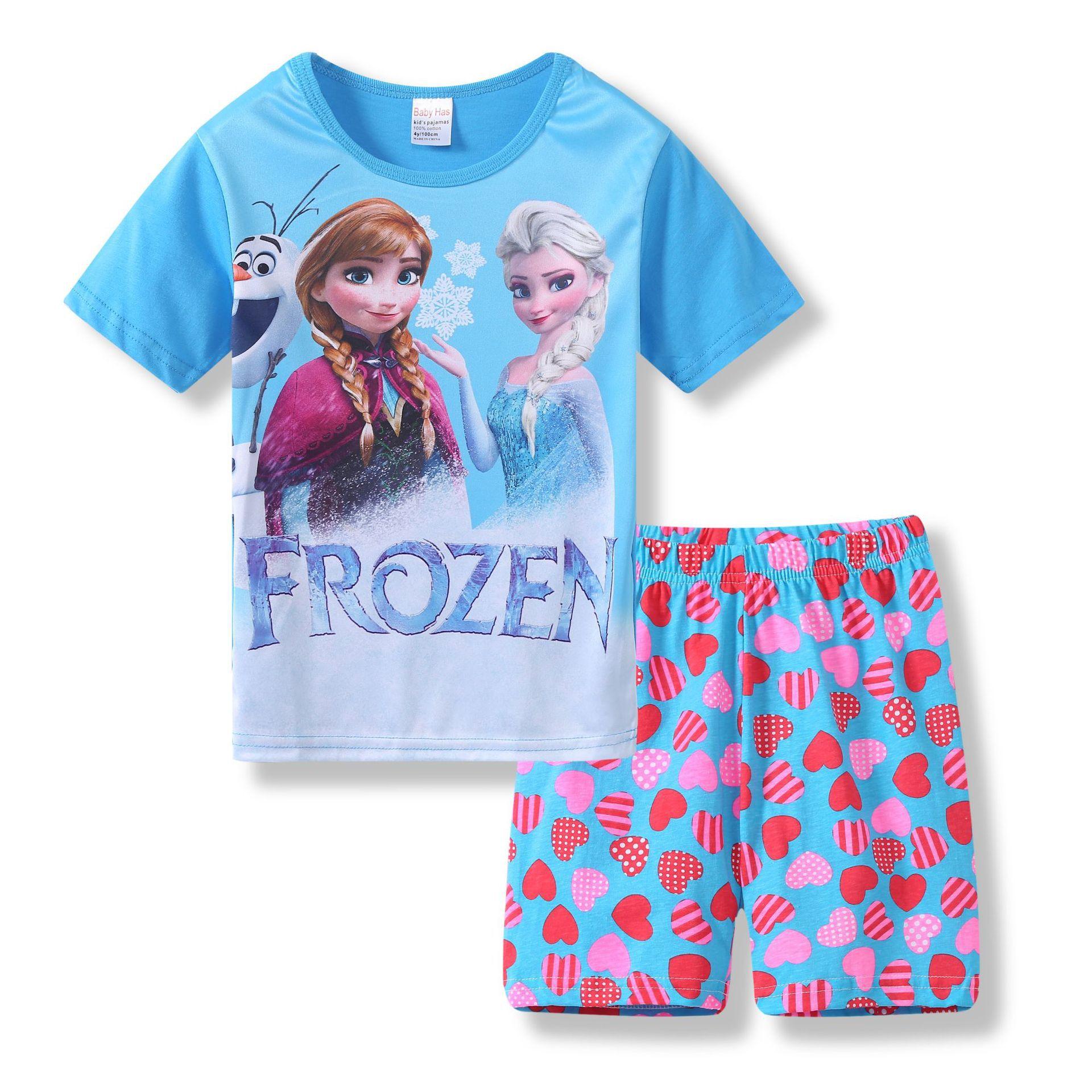 Casual Frozen Sneeuwkoningin Kinder Zomer Korte Mouw Pyjama Cartoon Pak Meisjes Katoen Kinder Pyjama Jurk Kostuums 2T(90cm) white