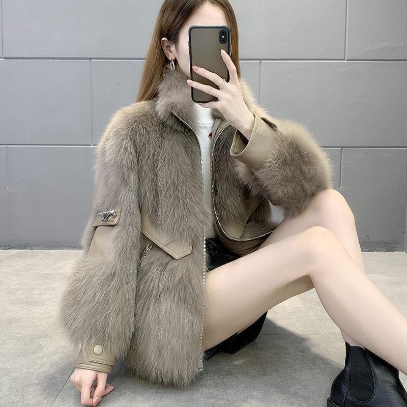 

Женское зимнее пальто из искусственного лисьего меха в корейском стиле, короткая куртка на молнии, модная теплая верхняя одежда XXXL