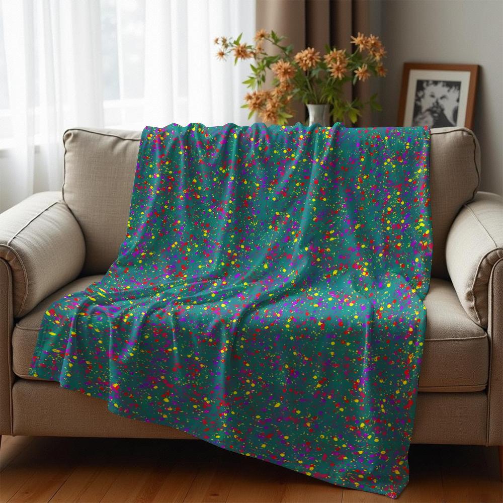 Rainbow Confetti Dot Cartoon Anime Print Flannel Blanket Soft Warm Throw for Kids Bedroom Sofa Christmas Office Car