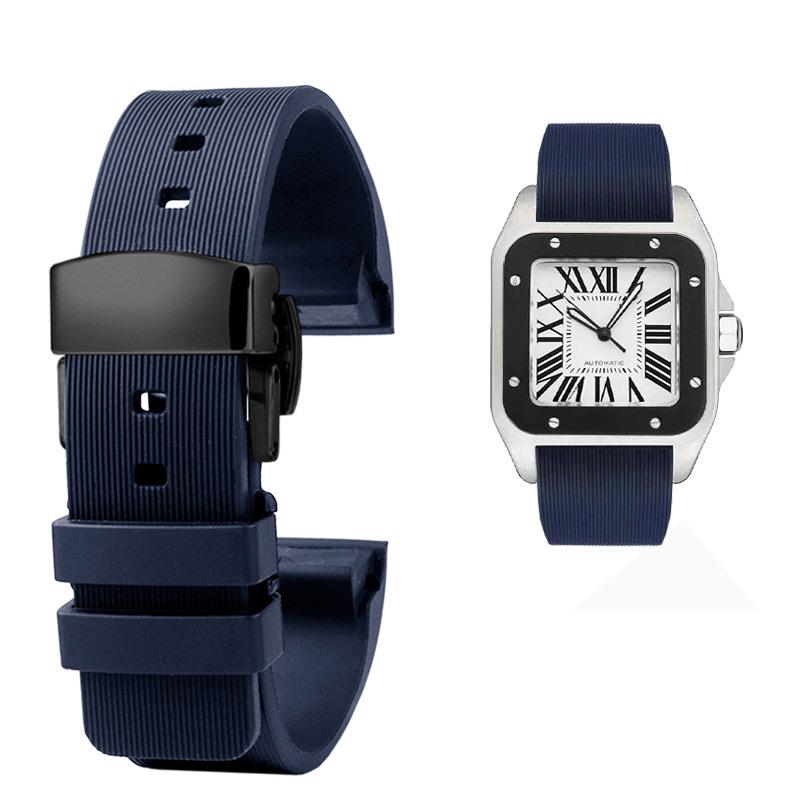 

Класичний 20 23 мм ремінець для годинника Cartier Santos Sandoz Santos 100 Series Силіконовий ремінець для годинника Гумовий для чоловіків і жінок Аксесуари для годинників 20mm
