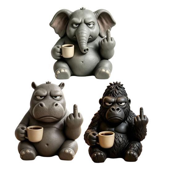 Sculture Animali da Scrivania Compatte Media?Figurina Ippopotamo con Tazza da Caffè, Statuetta Divertente in Resina, Ornamenti Minimalisti Originali per Scrivania per