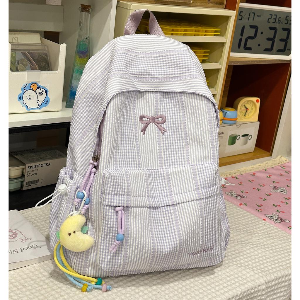 Schoolbag Korean simple plaid backpack casual versatile lightweight high school students ins schoolbag class commuter travel backpack
