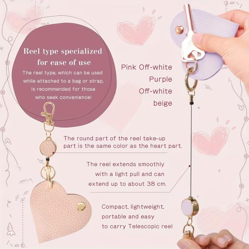 Heart-Shaped Retractable Keychain With Pu Leather Strap & Golden-Tone Alloy Clip
