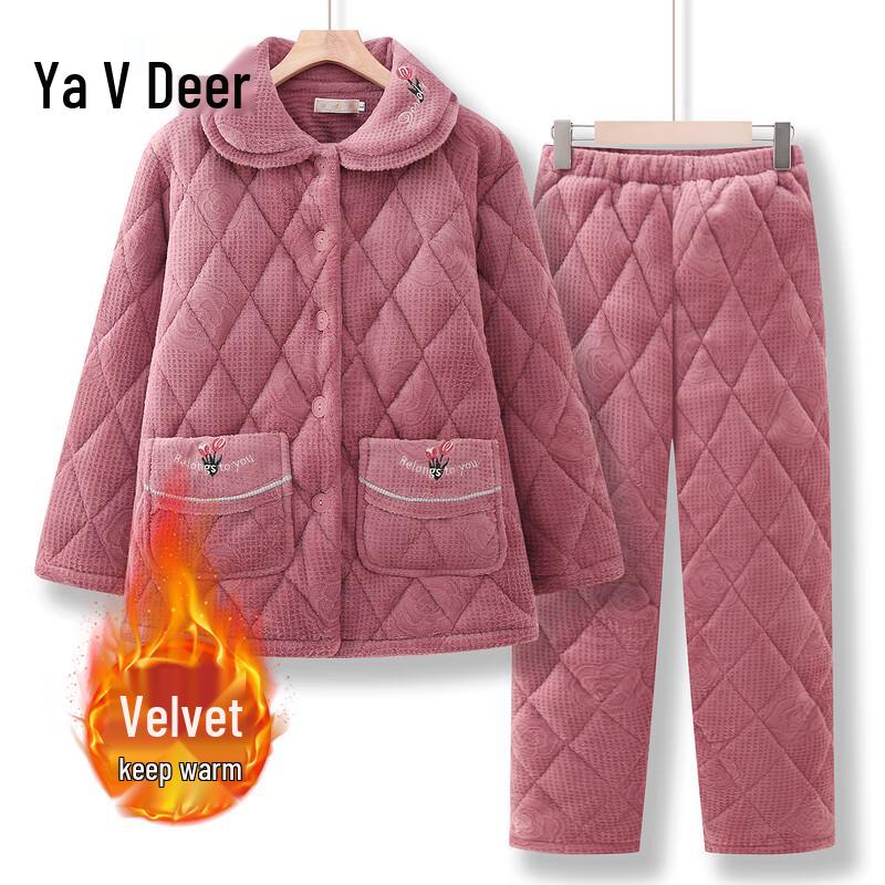 

Женский плюшевый теплый пижамный комплект из двух частей Yalu 3XL