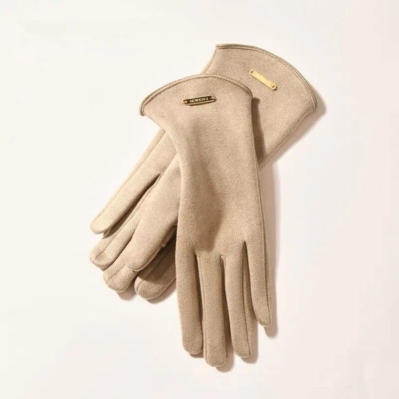 Модные женские перчатки, элегантные, осенне-зимние, теплые, с сенсорным экраном, сохраняющие тепло, ветрозащитные, женские замшевые перчатки для вождения One Size абрикосовый