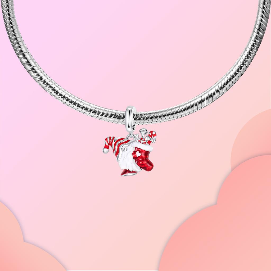 Copper Santa Claus Christmas Stocking Pendant Charm Compatible With Authentic Charm Bracelets Women Do It Yourself Jewellery Gift