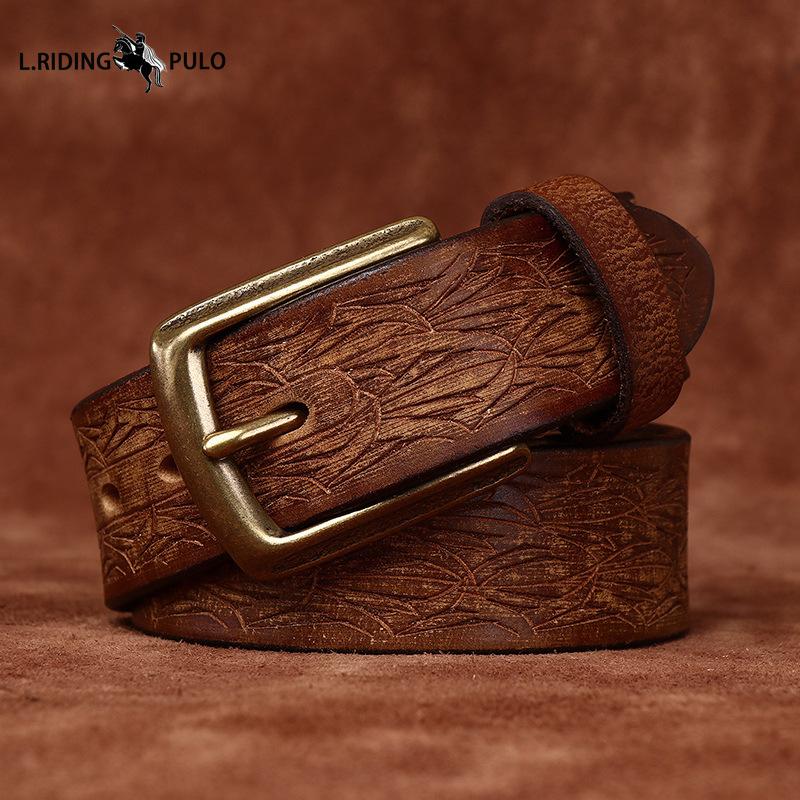 Personalized Carved Design Thickened Retro Genuine Leather Belt Men's First Layer Cowhide Casual Belt