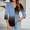 Women's V-neck Gradient Print Three-quarter Sleeve Fashion Top