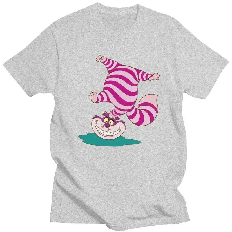 Cheshire Cat Animation Tshirts Short Sleeve Print T Shirt Unique Alice In Wonderland T-shirts Slim Cotton Tee Tops Unisex