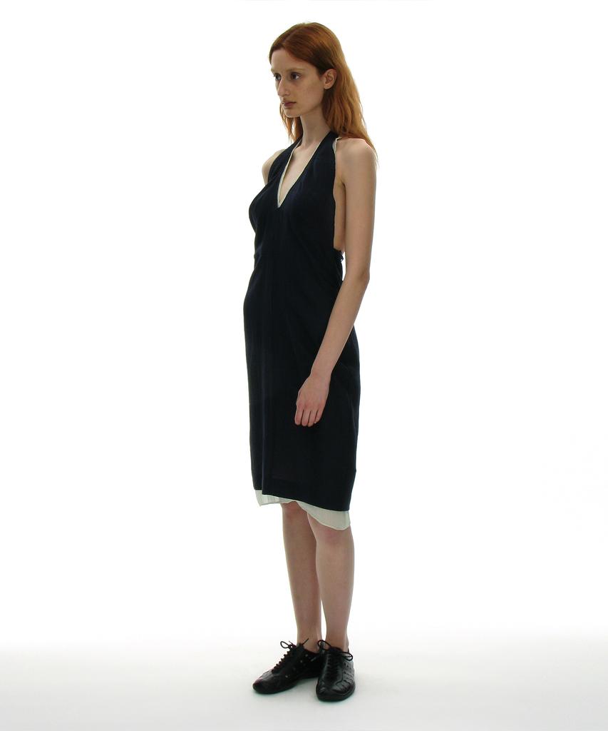 Partimento Woman Sheer Layer 2-In-1 Halter Dress_Navy