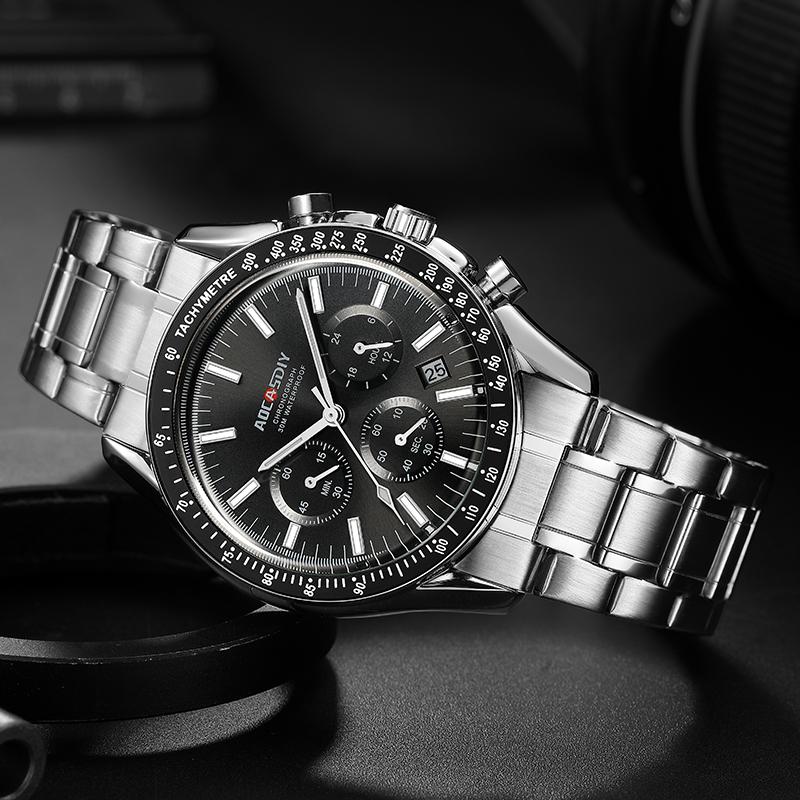 Men's Watches Luxury Round Quartz Wristwatch Waterproof Chronograph Watch for Men Auto Date Clock