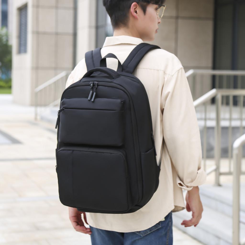 Schoolbag Backpack Business Casual Solid Color Textured Backpack Large Capacity Commuter Travel Laptop Backpack