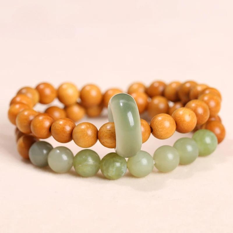Sandalwood Bead Bracelet Double Hoop Bodhi Hand String for Men Women Retro Simple Natural Stone Vintage Hand Jewelry Accessories