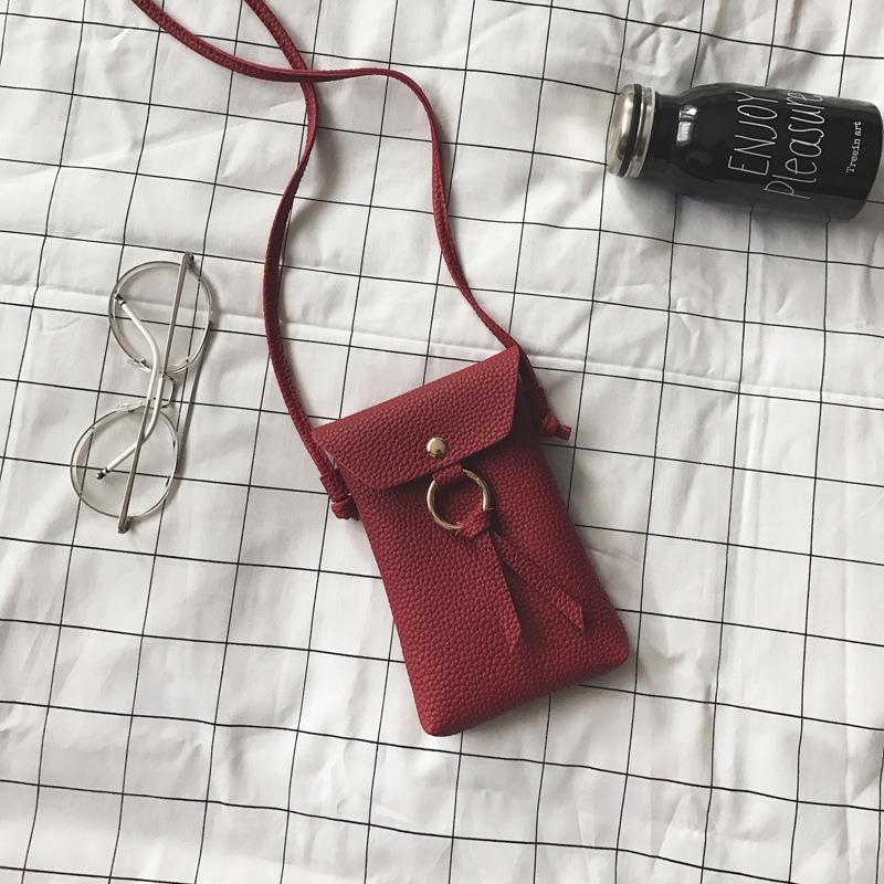 Fashion single shoulder messenger mobile phone bag versatile lychee pattern ring pendant change bag