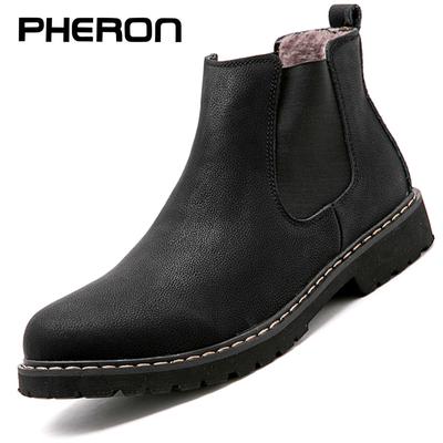Fashion Chelsea Boots Men Winter Shoes Black Split Leather Boots Mens Footwear Warm Plush Fur Winter Boots For Men Zapatos Hombre