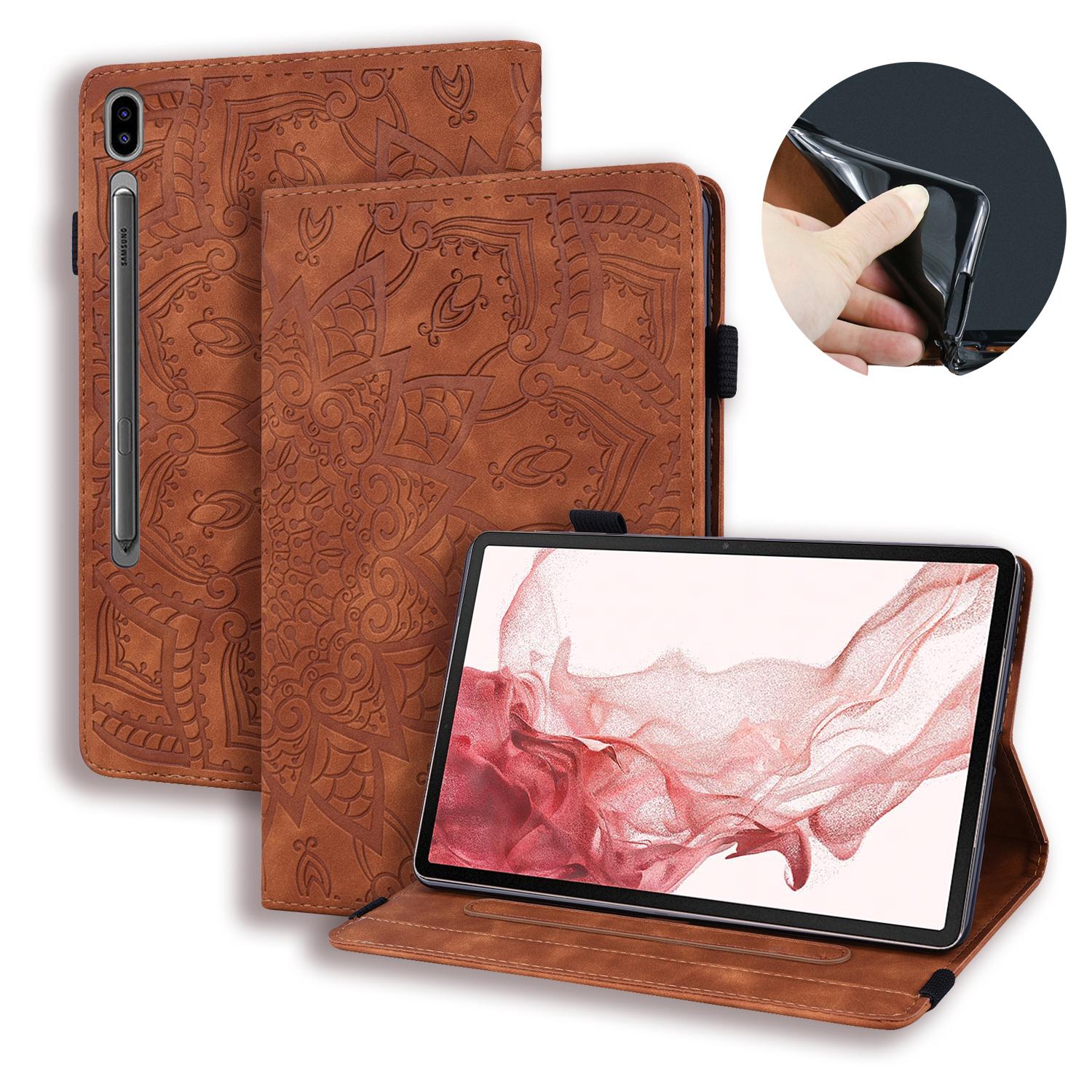 

For Samsung Galaxy Tab S9 FE+ Tablet Case Card Slots Leather Cover Flower Pattern Brown