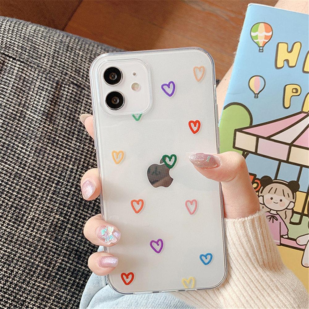 Rainbow love iphone11 mobile phone case anti-drop transparent 11 suitable for Apple 11promax  case 11 cross mirror