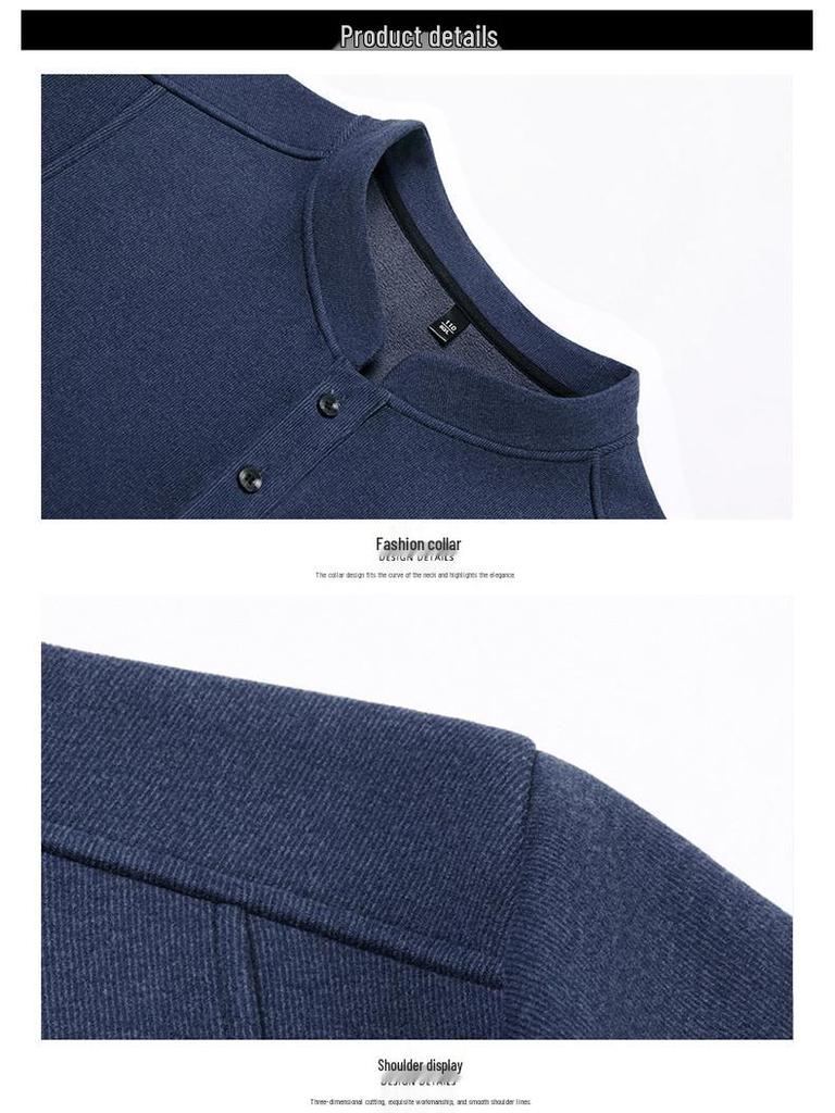 Men's Chinese Style Stand Collar Fleece Sweatshirt - Warm Long Sleeve Base Layer for Autumn/Winter