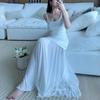 Black Mesh Patchwork Backless Spaghetti Strap Dress for Women, Summer Slimming Slimming Hip-hugging Fishtail French Long Dress