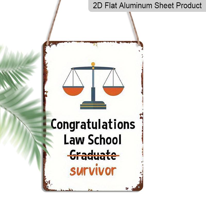 

2D Flat Law School Graduate Sign | 8x12 Inch Aluminium Wall Decor with Scale and Congratulations Text, Country White and Blue Design, Suitable for 20*30cm